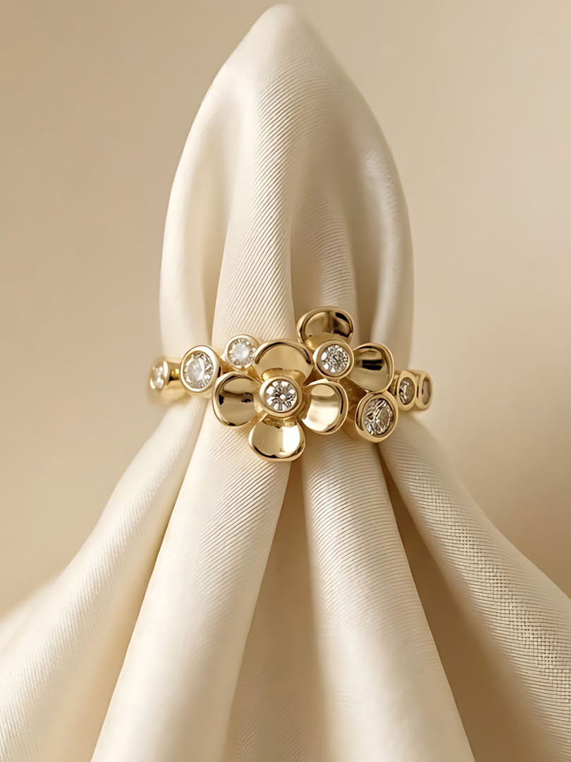 Golden Bloom Crystal Flower Ring