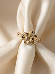 Golden Bloom Crystal Flower Ring