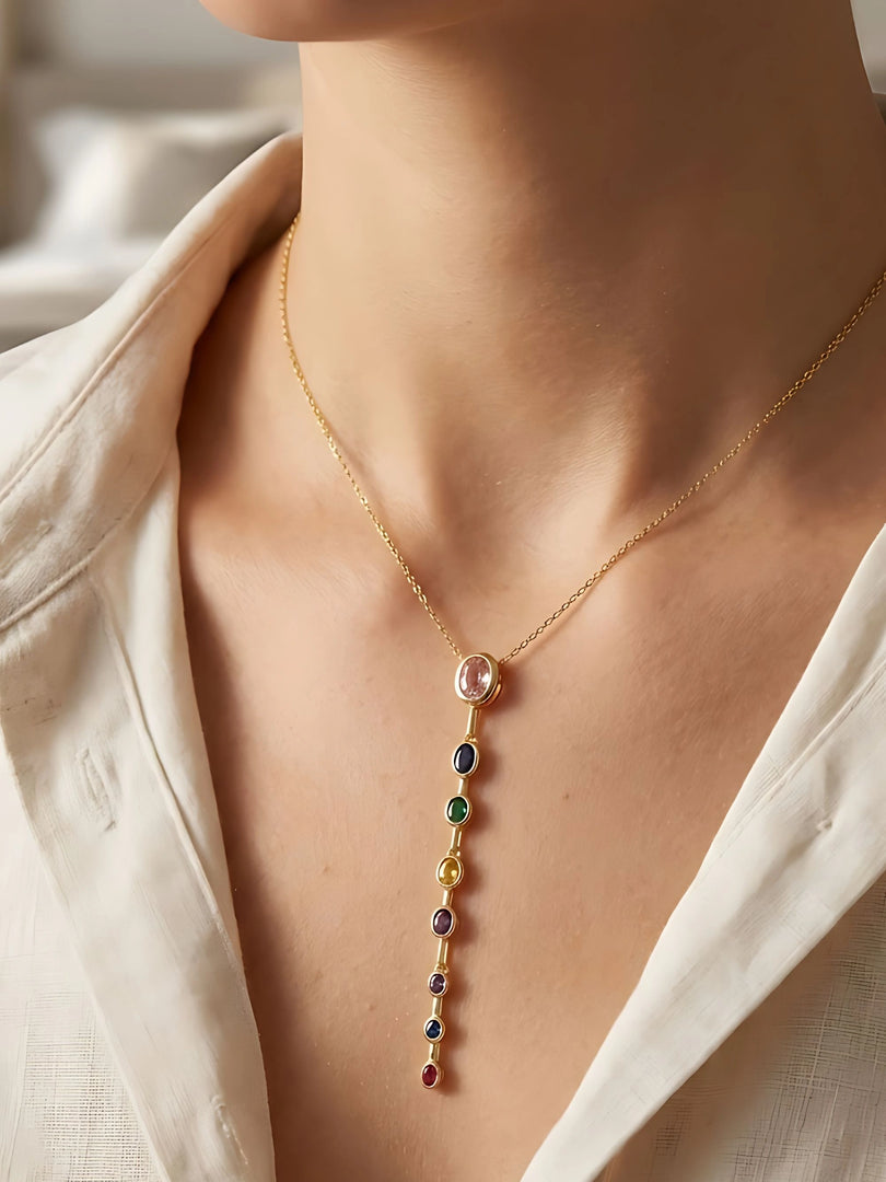 Rainbow Gemstone Drop Necklace