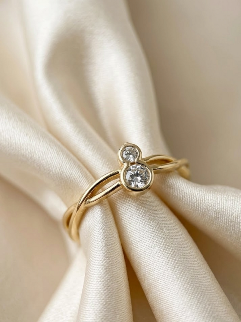 Duo Bezel Crystal Crossover Ring