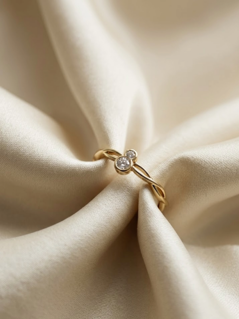Duo Bezel Crystal Crossover Ring