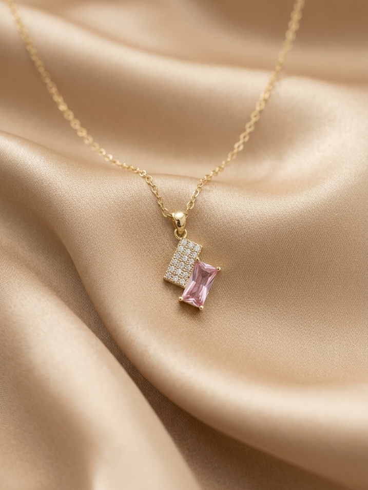 Pink Baguette Pendant Necklace