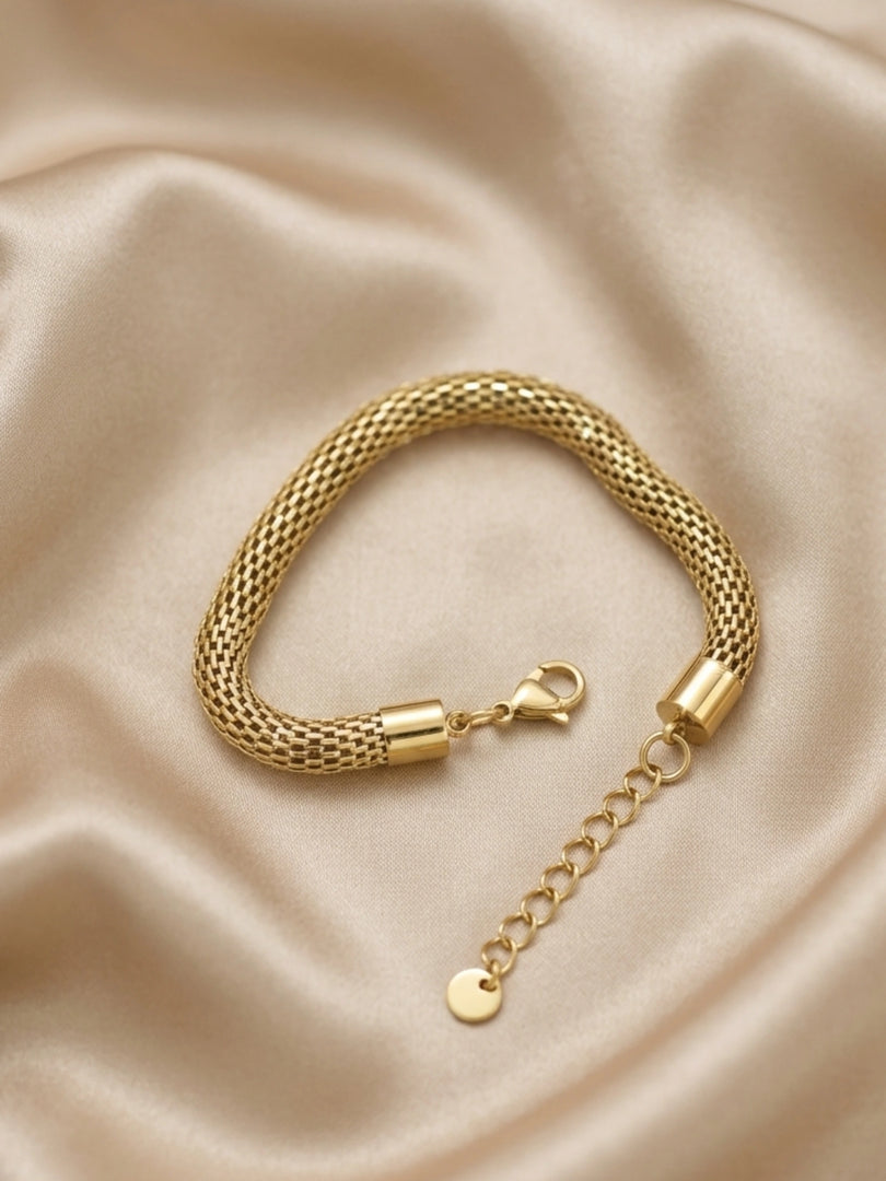 Gold Mesh Tube Chain Bracelet