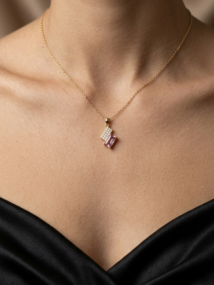 Pink Baguette Pendant Necklace