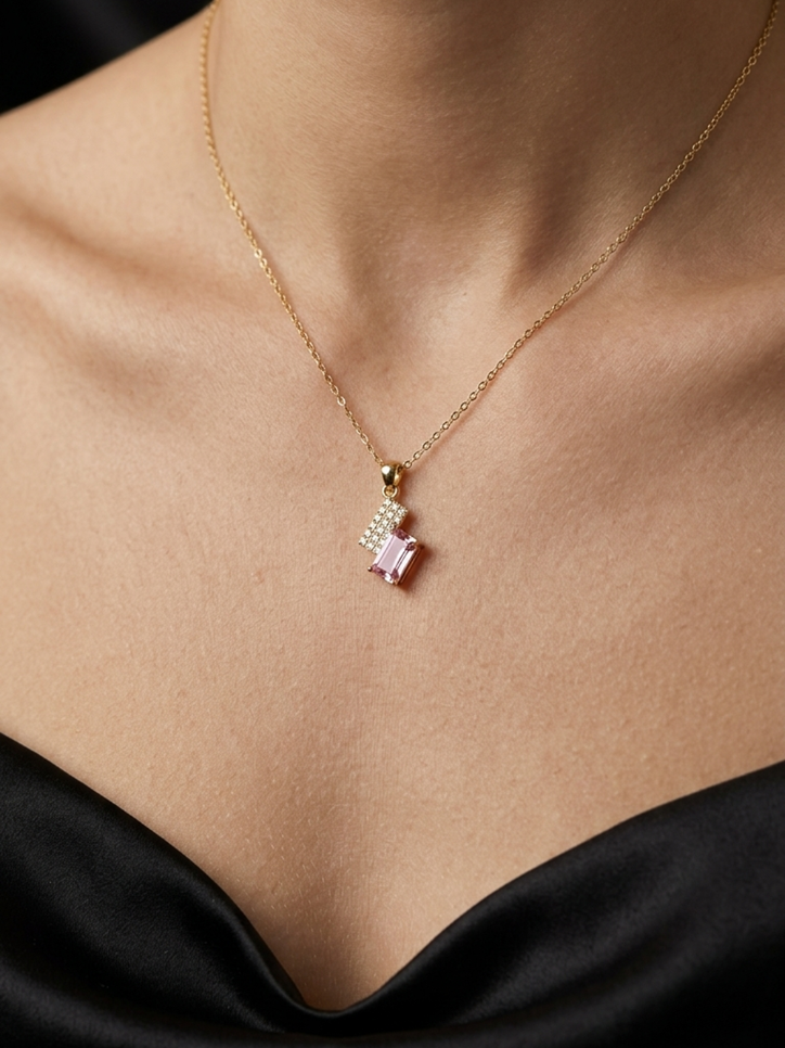 Pink Baguette Pendant Necklace