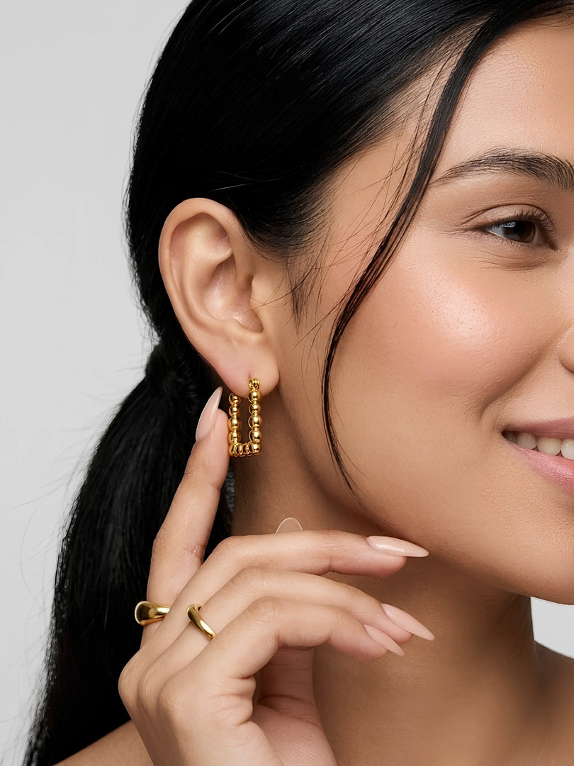 Beaded Square Hoop Earrings