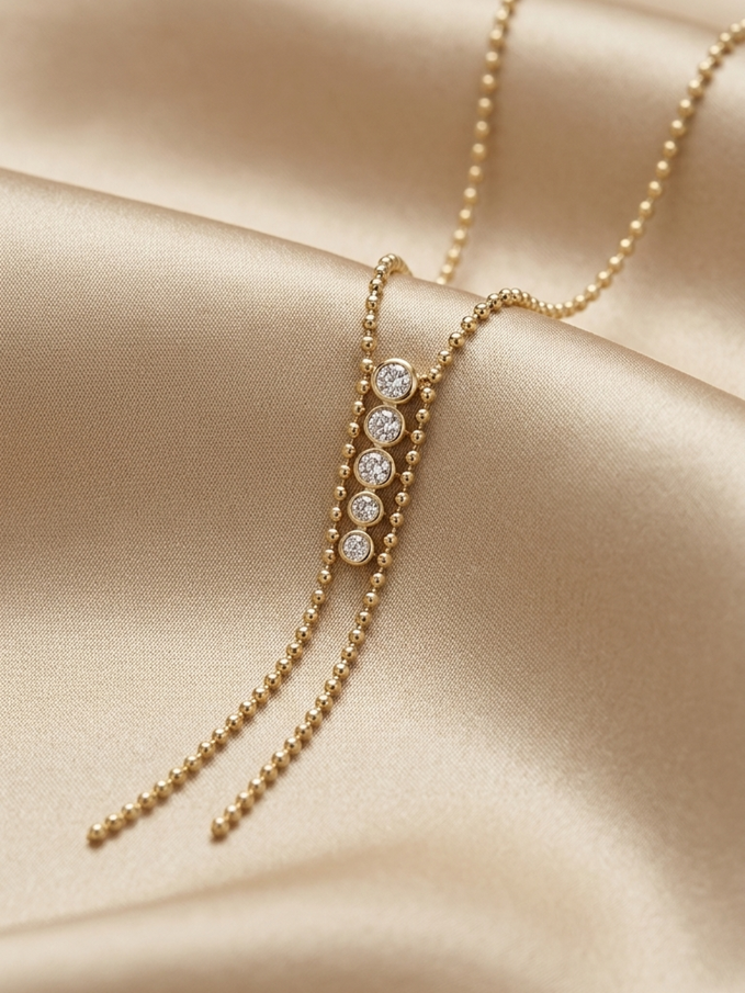 Bezel Tassel Ball Chain Necklace