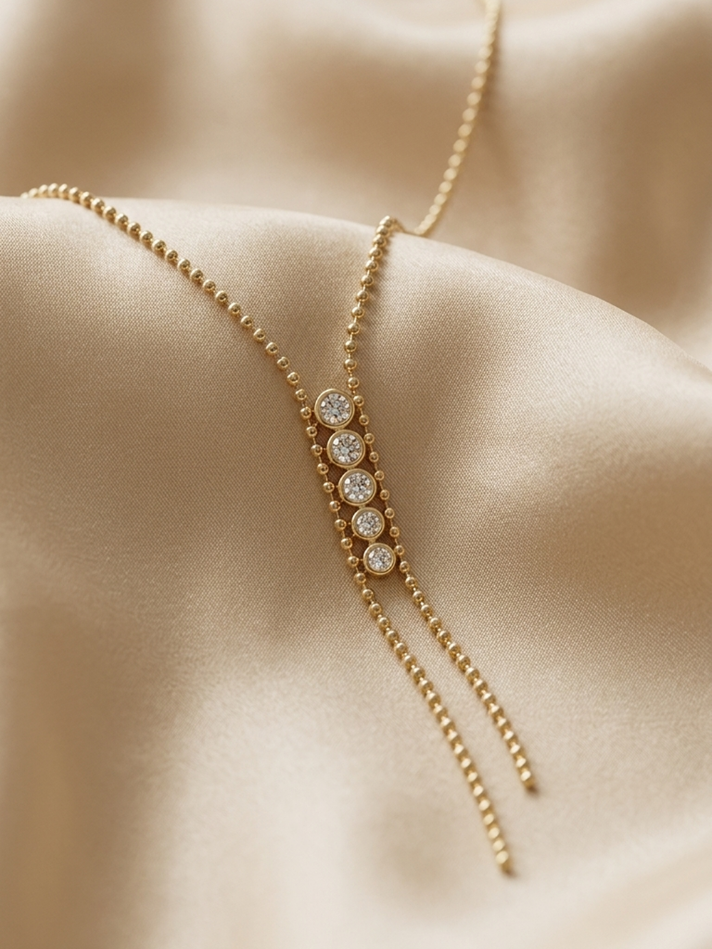 Bezel Tassel Ball Chain Necklace