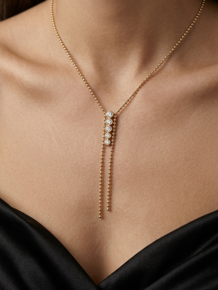 Bezel Tassel Ball Chain Necklace