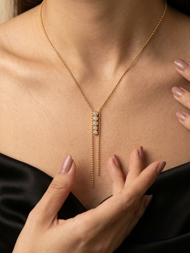 Bezel Tassel Ball Chain Necklace
