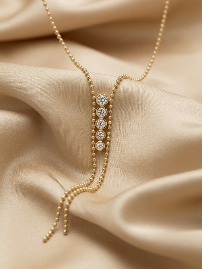 Bezel Tassel Ball Chain Necklace