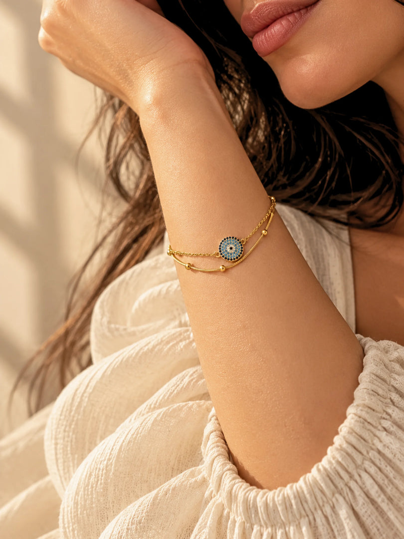 Azure Evil Eye Layered Bracelet