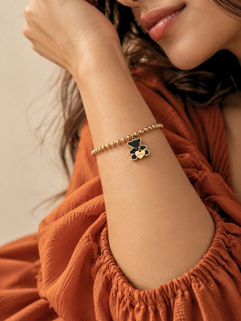Black Bear Love Charm Bead Bracelet