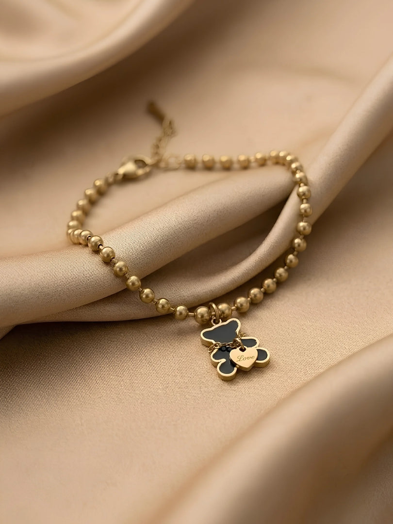 Black Bear Love Charm Bead Bracelet