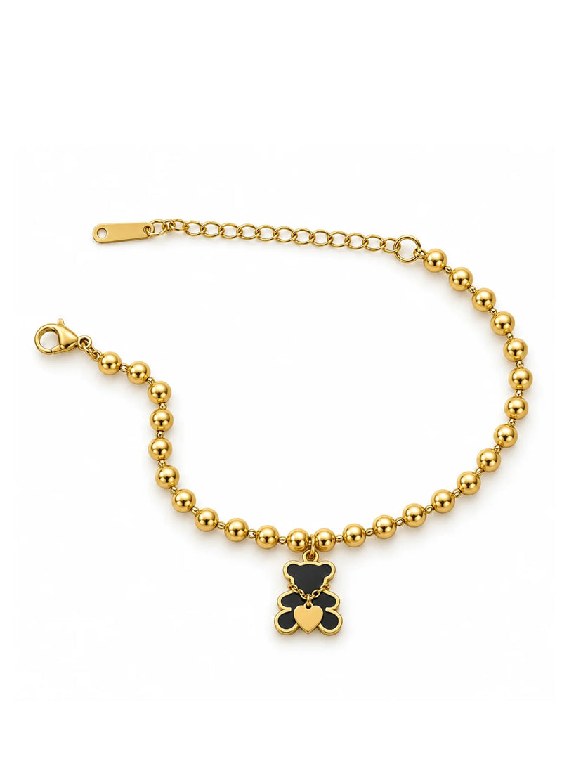 Black Bear Love Charm Bead Bracelet