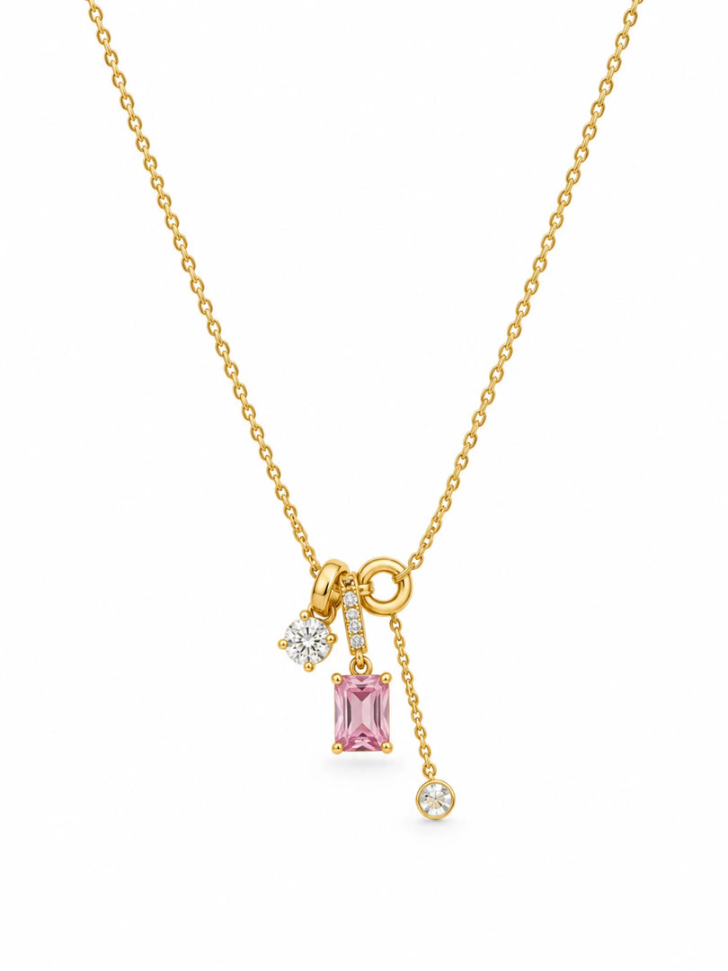 Blush Gem & Bow Lariat Necklace