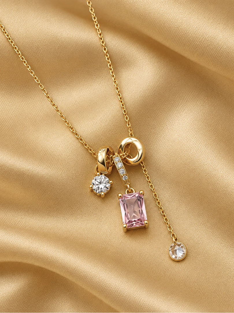 Blush Gem & Bow Lariat Necklace