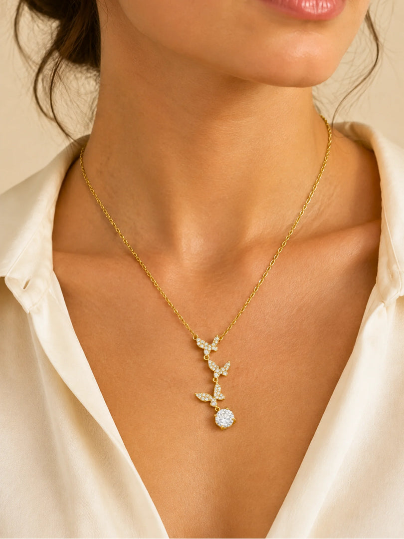 Cascading Butterfly Solitaire Necklace