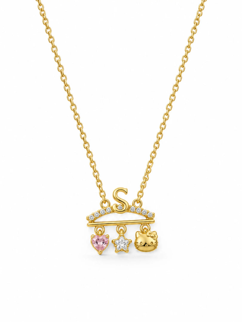 Kitty & Multi-Charm Bar Necklace