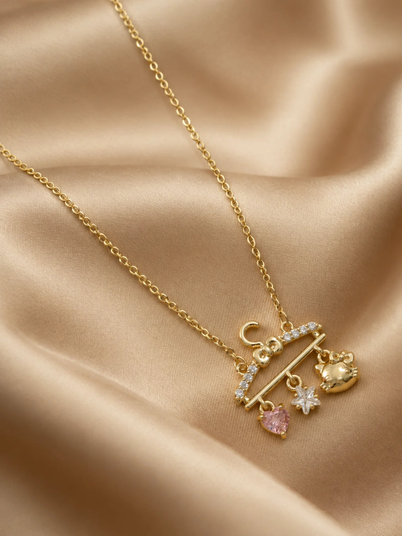 Kitty & Multi-Charm Bar Necklace