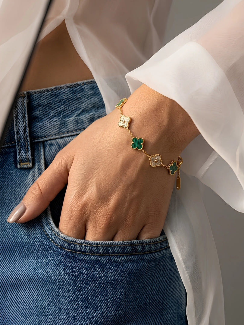 Emerald Clover Charm Bracelet