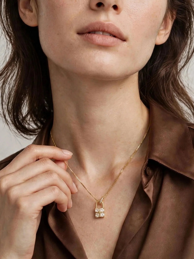 Crystal Padlock & Four-Prong Cluster Necklace