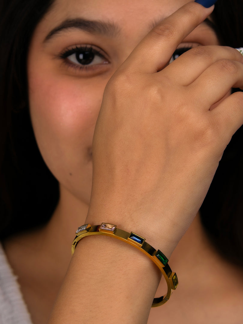 Multi-Gemstone Gold Bangle Bracelet