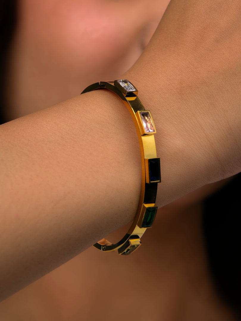 Multi-Gemstone Gold Bangle Bracelet