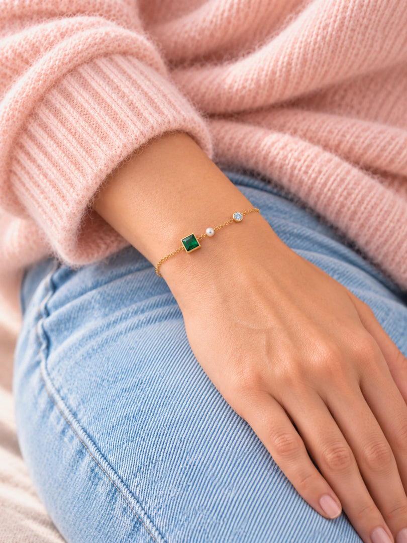 Emerald Pearl & Crystal Bracelet