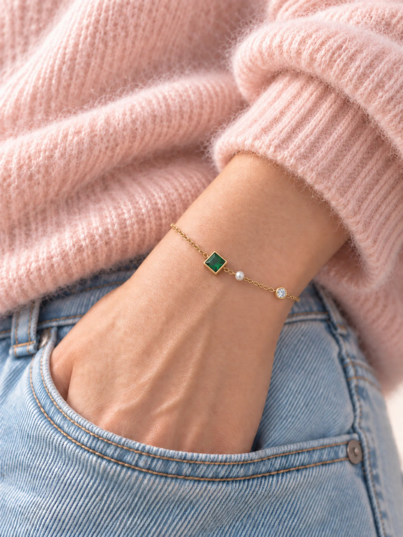 Emerald Pearl & Crystal Bracelet