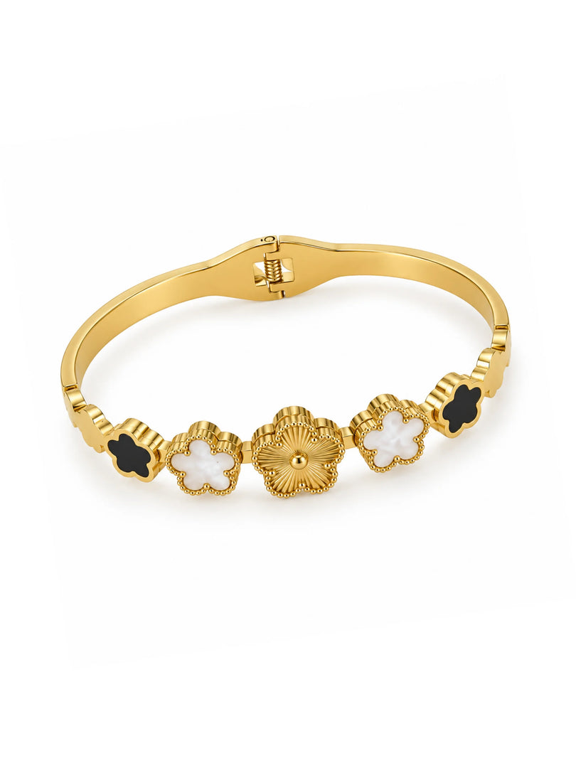 Five-Clover Textured Floral Hinged Bangle
