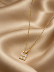 Crystal Padlock & Four-Prong Cluster Necklace