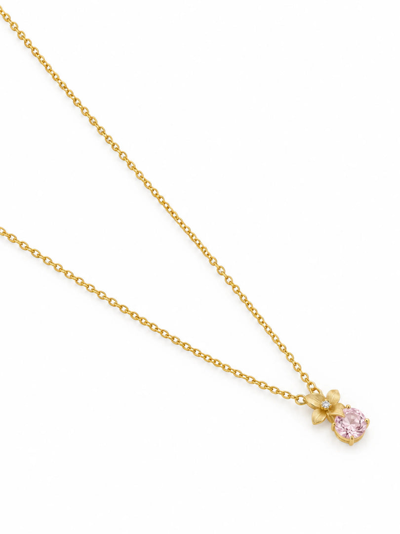 Floral Crown & Pink Crystal Gemstone Necklace