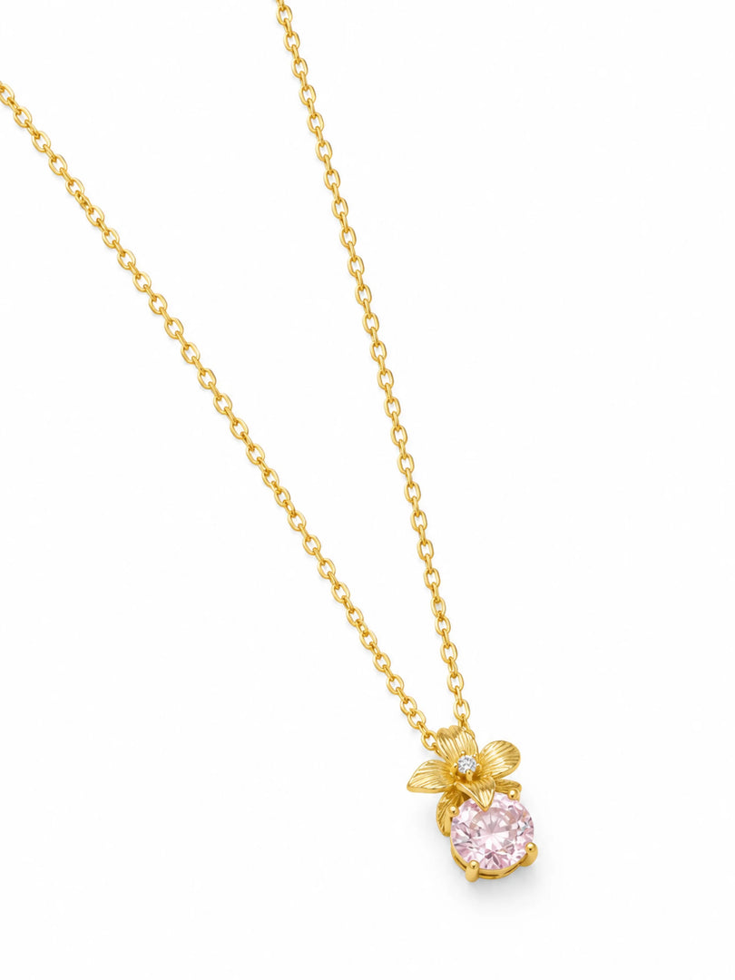 Floral Crown & Pink Crystal Gemstone Necklace