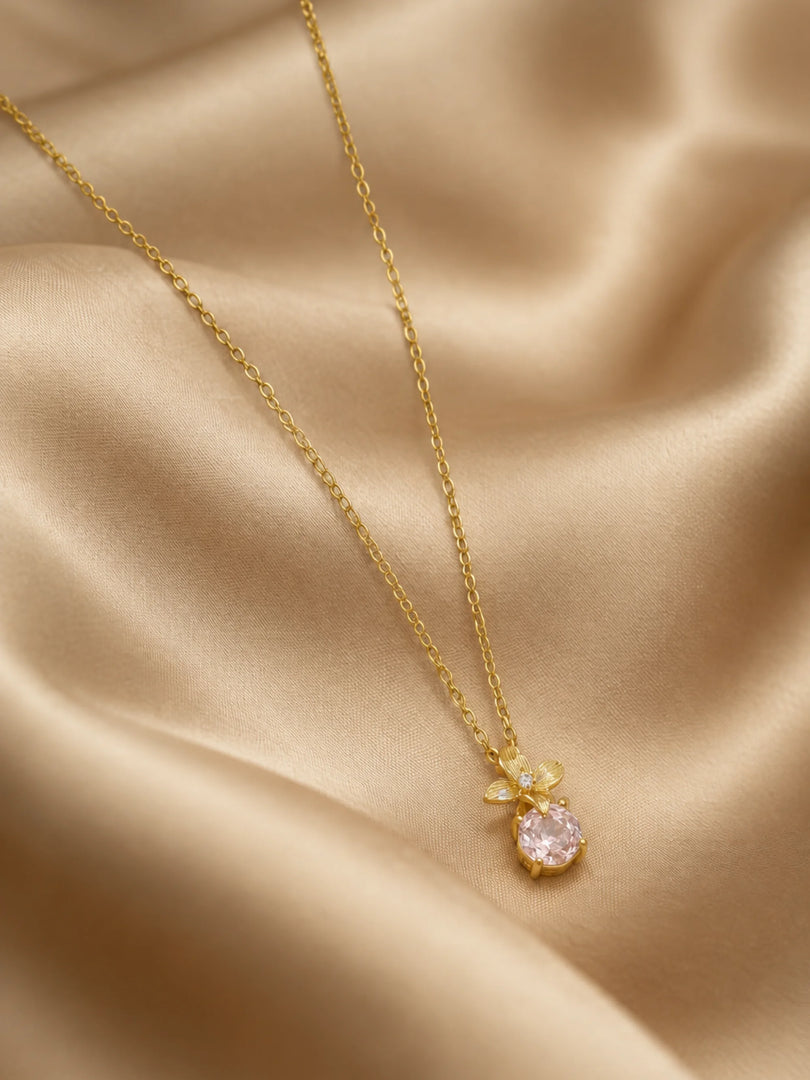 Floral Crown & Pink Crystal Gemstone Necklace