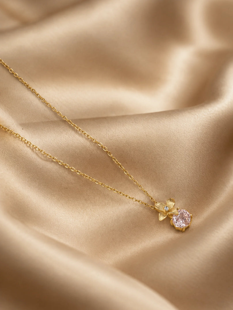 Floral Crown & Pink Crystal Gemstone Necklace