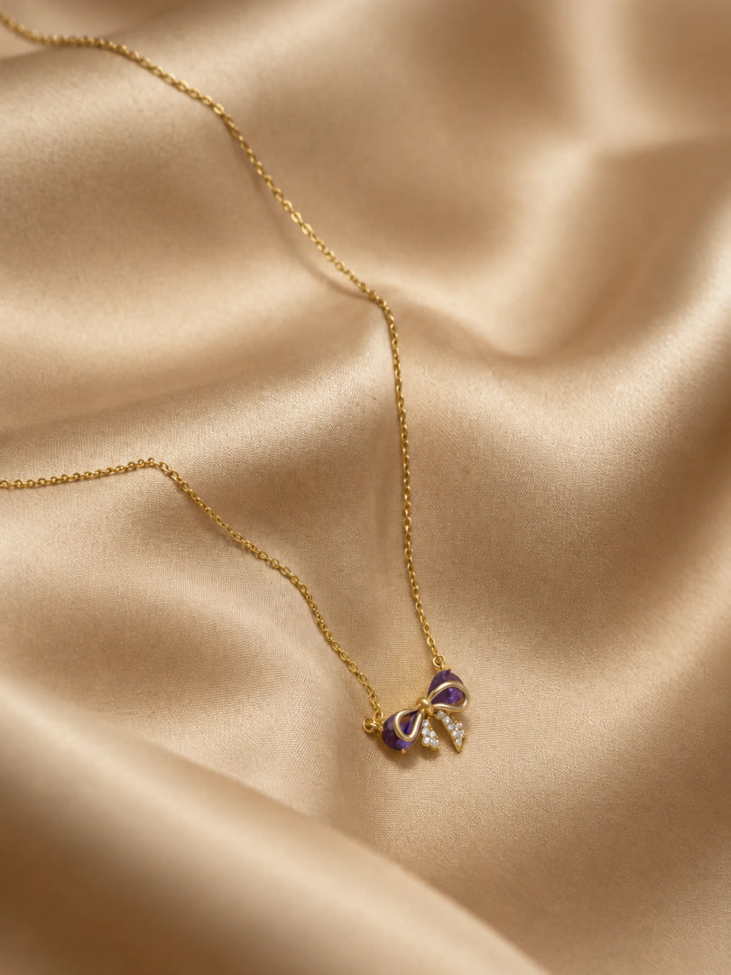 Amethyst Bow & Crystal Ribbon Necklace