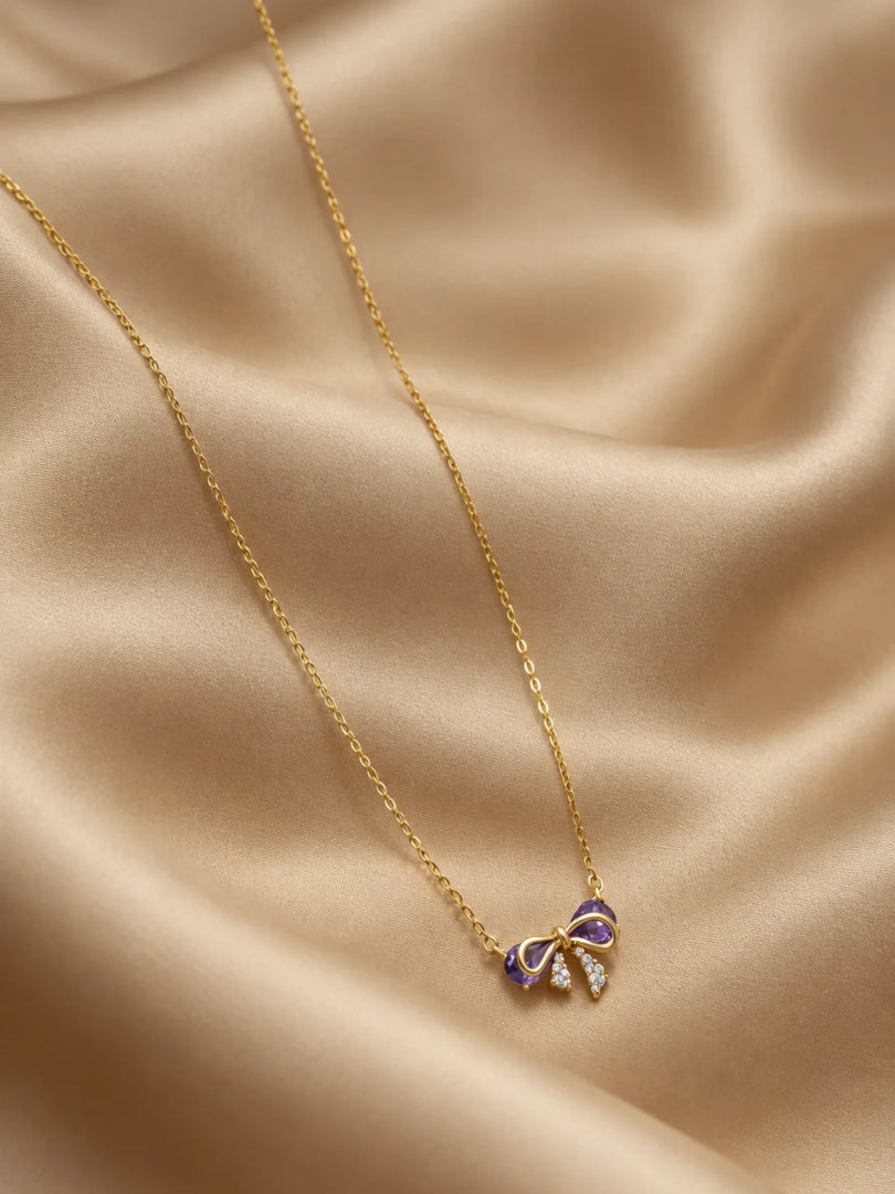 Amethyst Bow & Crystal Ribbon Necklace
