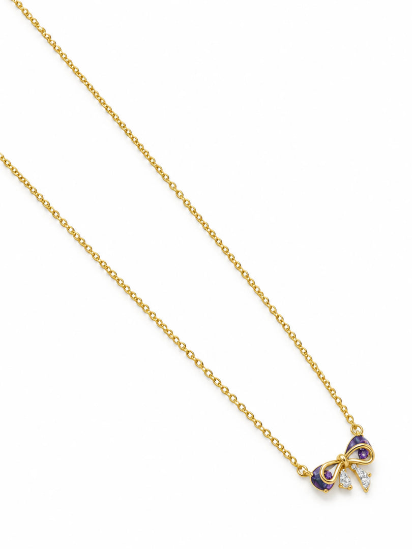 Amethyst Bow & Crystal Ribbon Necklace
