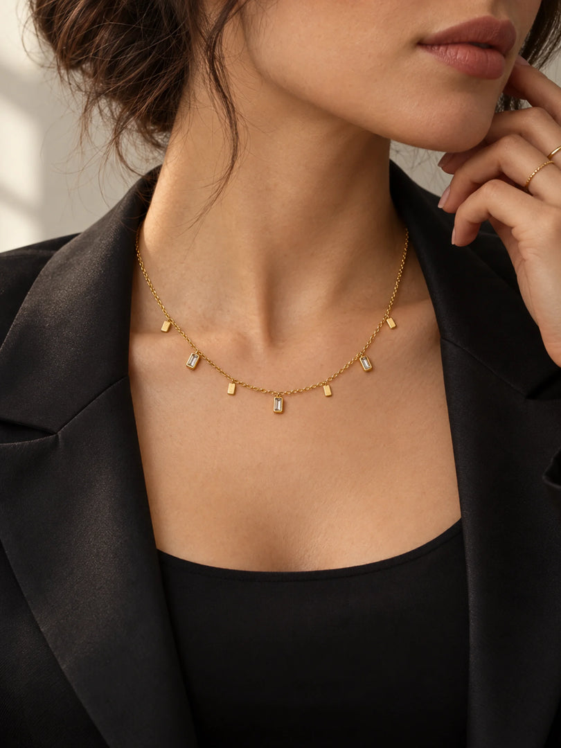 Bar Dangle Station Choker Necklace