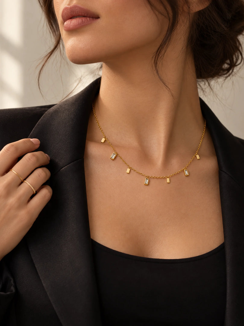 Bar Dangle Station Choker Necklace
