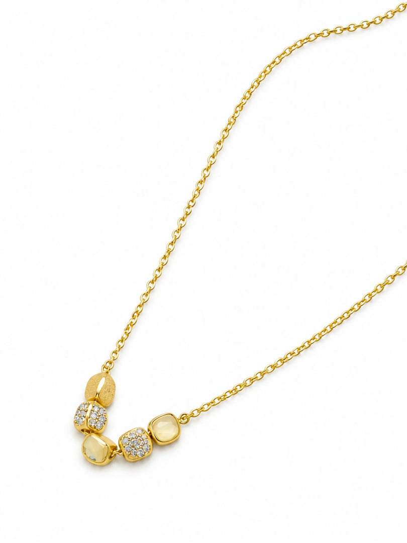Golden Beaded Cushion & Pave Station Necklace