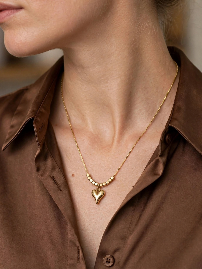 Golden Beaded Heart Necklace