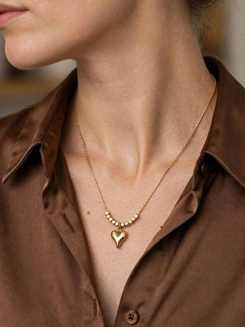 Golden Beaded Heart Necklace