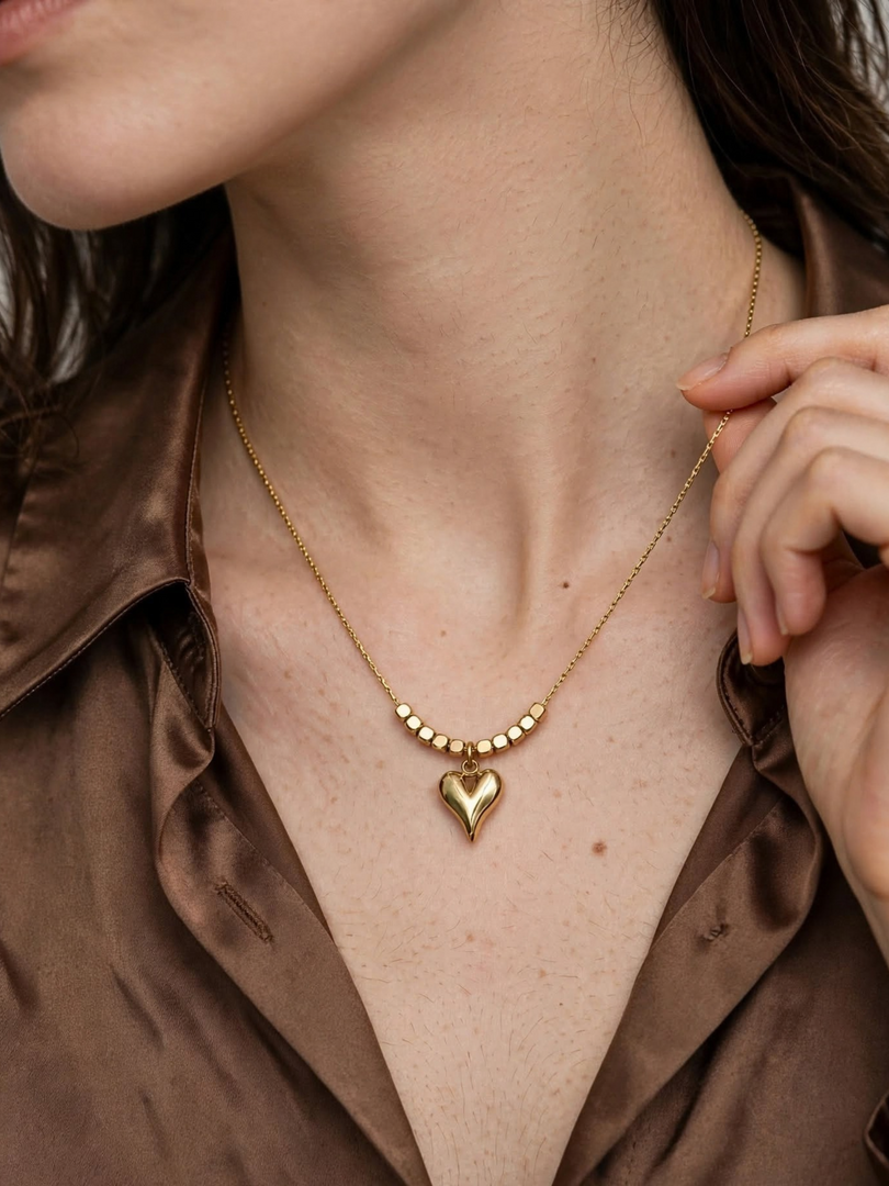 Golden Beaded Heart Necklace