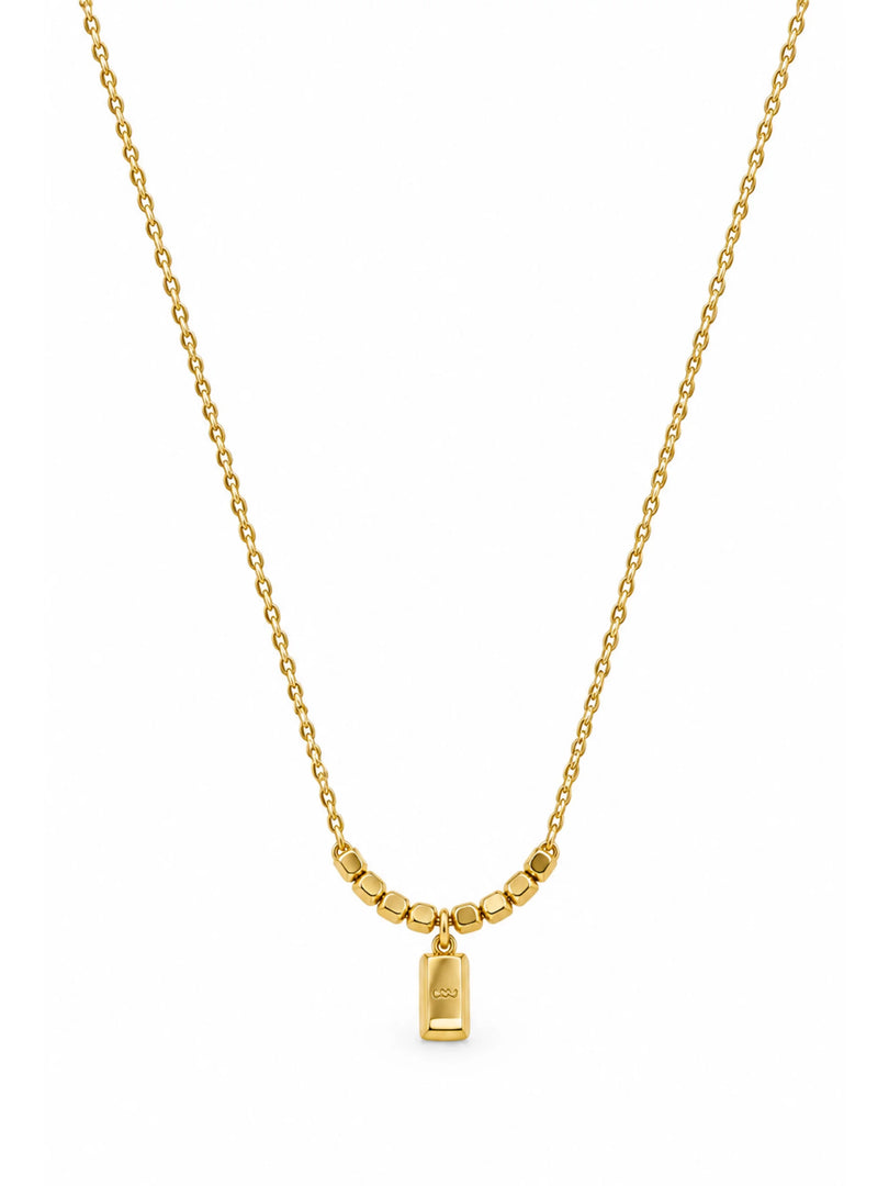 Golden Beaded Ingot Tag Necklace