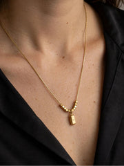 Golden Beaded Ingot Tag Necklace