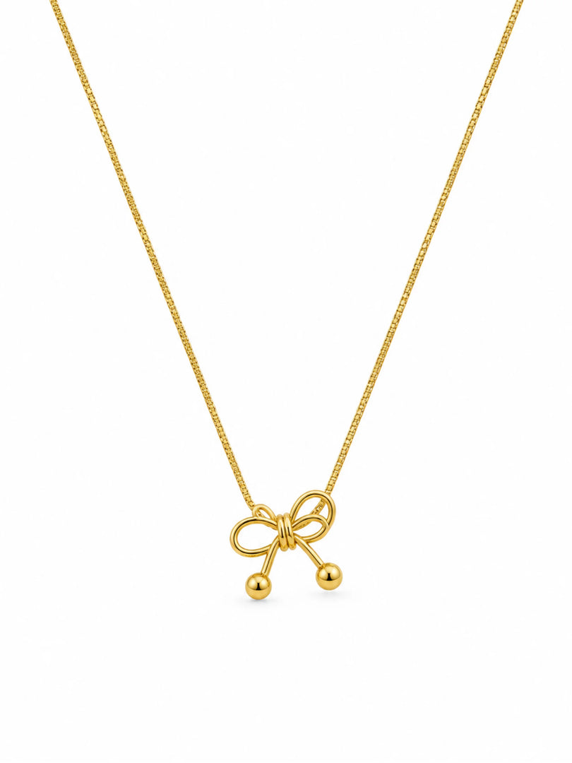 Golden Beaded Ribbon Bow Necklace