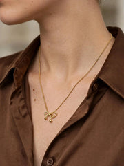 Golden Beaded Ribbon Bow Necklace