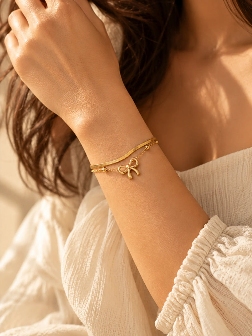 Golden Bow Layered Bracelet